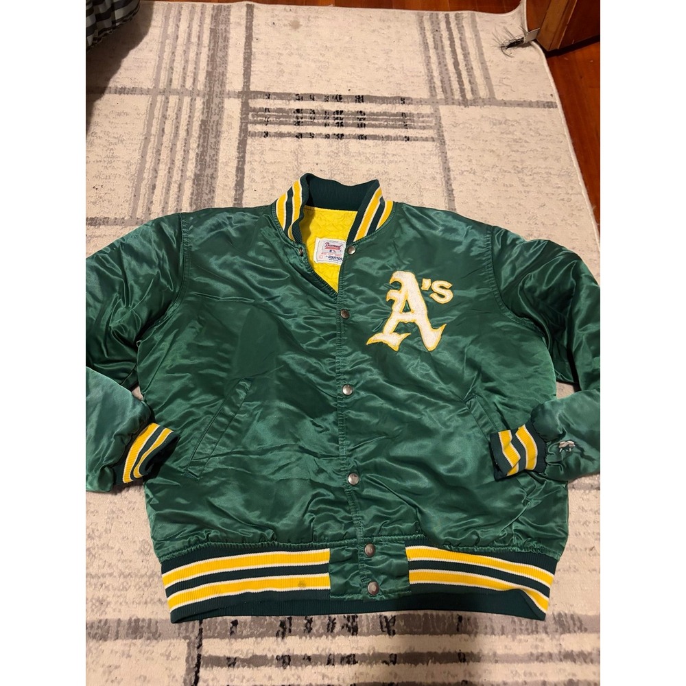 Oakland Athletics A's STARTER Jacket Satin Vintage Green MLB Men L